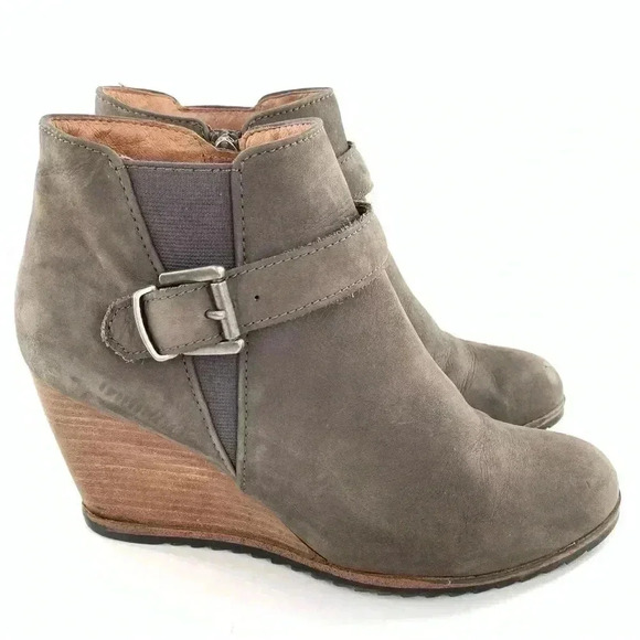 Caslon womens booties size 38 gray suede pull on belted wedge boots - Picture 1 of 14